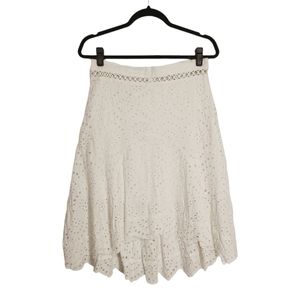 OLIVACEOUS White Floral Eyelet Lace Midi Skirt Large